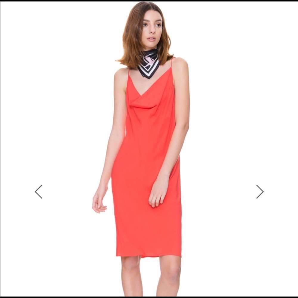 Coral Cowl Neck Slip Dress